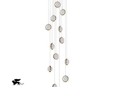 Modern Crystal Chandelier With Circular Glass Elements Hanging In Vertical Design 3d model