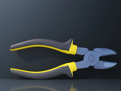 High Quality Hardware Cutting Pliers With Gray Yellow Handles And Blue Head 3d model