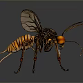 3D Rendered Mechanical Insect Featuring Metallic Wings Red Eyes Mechanical Legs And Striped Body