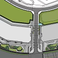 Modern Urban Commercial Landscape Design With Trees Pedestrian Walkways And Plaza
