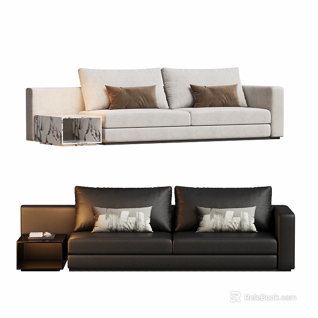 Light And Dark Two Seater Sofas With Decorative Cushions And Side Tables 3d model 