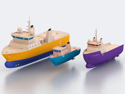Variety of Colorful Yacht Models in Yellow Blue and Purple Hues Design 3d model