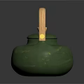 Elegant Green Ceramic Teapot With Wooden Handle And Textured Surface Lid Knob 3d model