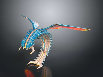 Blue Mythical Dragon With Shiny Scales And Colorful Wings In Dynamic Pose 3d model
