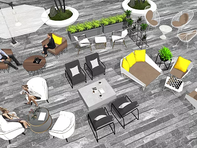 Modern Outdoor Sofa Set With Yellow Cushions Green Plants And Patio Coffee Table 3d model