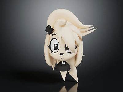 Cartoon Style Blonde Hair Doll With Black Bow Big Eyes And Black Outfit 3d model