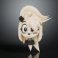 Cartoon Style Blonde Hair Doll With Black Bow Big Eyes And Black Outfit