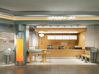 HEYTEA Milk Tea Shop Modern Storefront And Interior Design With Counter Seating And Lighting 3d model