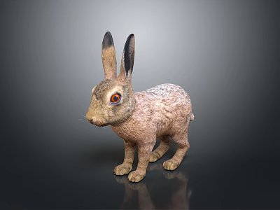 Realistic Hare Figurine With Long Ears Red Eyes And Shiny Base 3d model