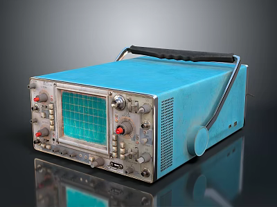 Vintage Blue Portable Oscilloscope Equipment With Green Grid Screen And Control Knobs 3d model