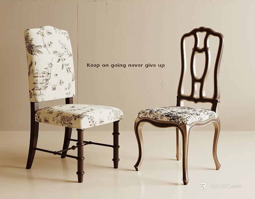 Vintage Wooden Dining Chairs With Fabric Seat Cushion And Classic Backrest Design 3d model 