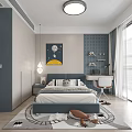 Modern Kids Room Interior Design With Bed Desk Decorative Painting And Rug