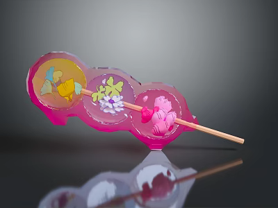 Colorful Fruit Skewer With Decorative Flower Shapes On Wooden Stick 3d model