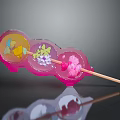 Colorful Fruit Skewer With Decorative Flower Shapes On Wooden Stick