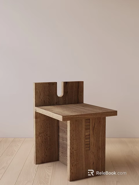 Wooden Leisure Chair With U Shaped Backrest Natural Wood Texture Modern Minimalist Design 3d model 