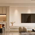 Modern Dining and Living Room Interior Design With TV Wall Dining Table and Decorative Lighting