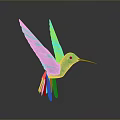 Green and Purple Hummingbird with Extended Wings and Reflection on Gray Background
