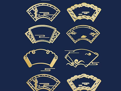 Golden Traditional Chinese Carved Patterns With Fan Shaped And Scroll Ornamental Designs 3d model