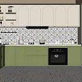 Modern Kitchen Interior With Green And White Cabinets Patterned Tile Backsplash Black Appliances 3d model