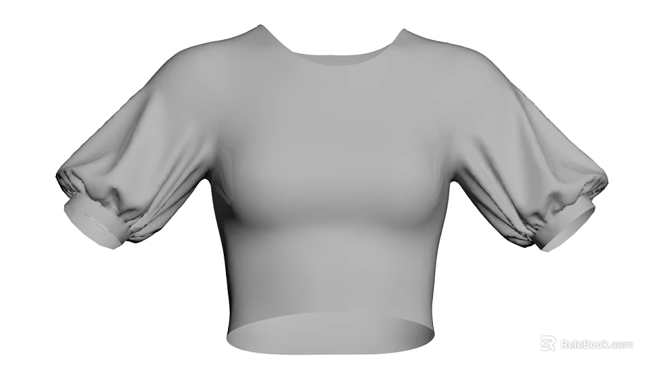Stylish Cropped Top With Puffed Sleeves And Round Neck Design 3d model 