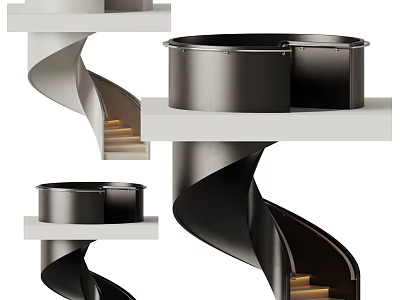 Spiral Staircase Modern Design With Black Metal Frame And White Platform Wooden Steps 3d model
