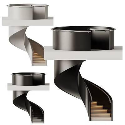 Spiral Staircase Modern Design With Black Metal Frame And White Platform Wooden Steps 3d model