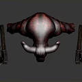 Red Horned Demon Creature Character With Glowing Skin And Dual Axes