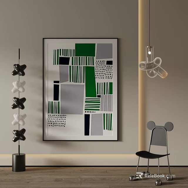 Abstract Geometric Landscape Art In Modern Interior 3d model
