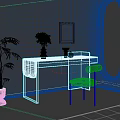 Modern Minimalist Desk With Decorative Vase Framed Art Chair Potted Plant And Natural Light