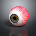 Eyeball with Pink Sclera Blood Vessels Yellow Iris Black Pupil on Gray Background and Reflection