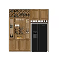 Modern Wooden Sideboard With Wine Rack Storage Shelves And Black Appliance In Dining Room