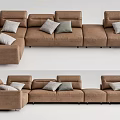Modern Brown Sectional Sofa With Gray White Decorative Cushions Design 3d model