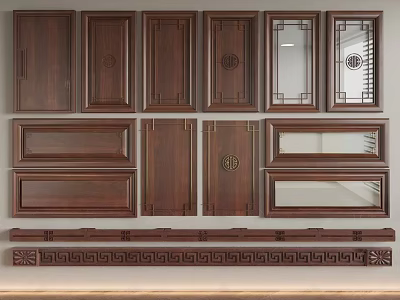 Classic Wooden Wardrobe Doors Featuring Various Panel Designs Mirrored Inserts And Carved Details 3d model