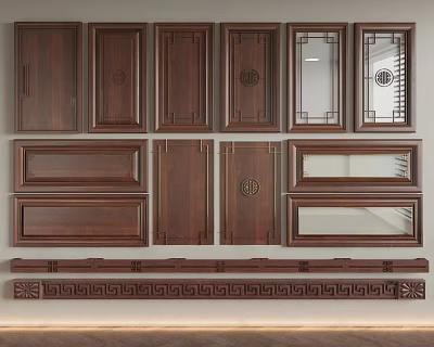 Classic Wooden Wardrobe Doors Featuring Various Panel Designs Mirrored Inserts And Carved Details 3d model