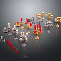 Decorative Candle Holders With Red White Gold Candles And Ornate Designs