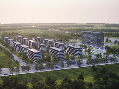 Modern Industrial Factory Complex With Multiple Buildings Green Landscape And Roads 3d model
