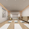 Spacious Yoga Studio Fitness Space With White Mats Wooden Lockers And Calm Atmosphere