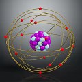 Atomic Structure Model With Purple Blue Core And Golden Orbits Red Electrons