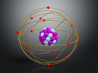 Atomic Structure Model With Purple Blue Core And Golden Orbits Red Electrons 3d model