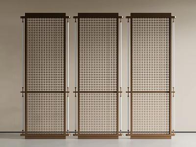 Modern Room Divider With Metal Frame Grid Pattern Three Panel Interior Partition 3d model