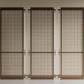 Modern Room Divider With Metal Frame Grid Pattern Three Panel Interior Partition 3d model