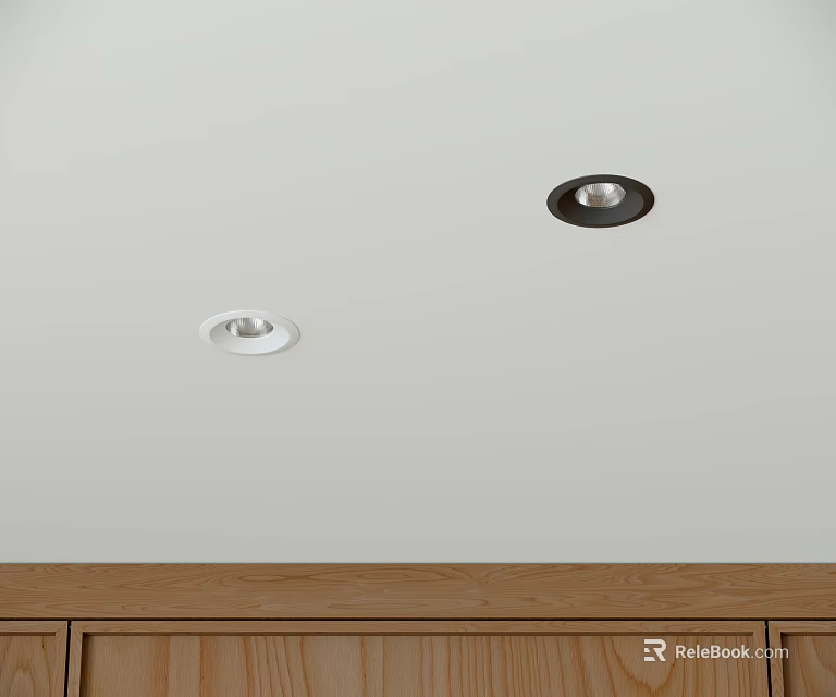 Modern Interior Ceiling with Recessed Downlights and Spotlights Above Wooden Cabinets 3d model 