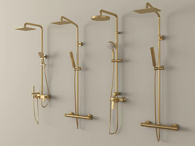 Gold Wall Mounted Shower Heads With Different Designs And Handheld Sprayers 3d model