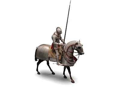 Decorative Figurine Set Featuring Knight in Armor Riding Armored Horse with Lance 3d model
