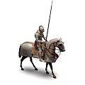 Decorative Figurine Set Featuring Knight in Armor Riding Armored Horse with Lance