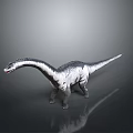 Silver Long Neck Dinosaur Model With Metallic Texture And Reflection On Gray Background 3d model