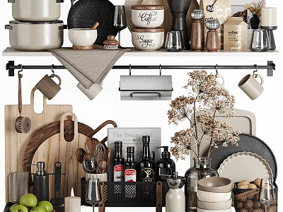 Elegant Modern Kitchen Interior Featuring Organized Spice Bottles And Storage Tools 3d model