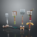 Different Types Of Pixel Art Weapons And Game Tools With Block Designs