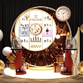 EBOHR Photo Check In Spot With Circular Display Clock Watches Golden Decorations And Red Stands