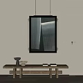 Minimalist Wooden Dining Table Set With Wall Mirror And Decorative Items 3d model